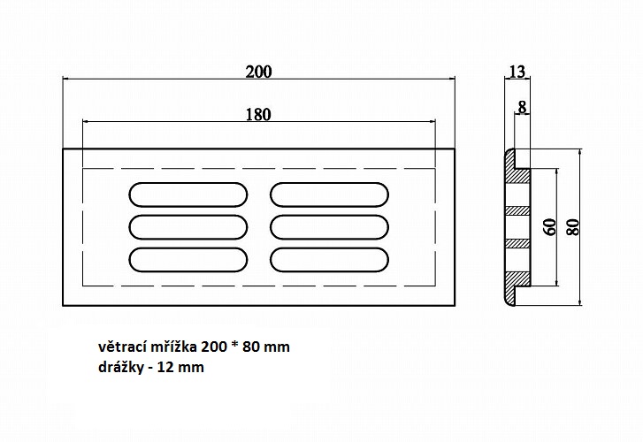 Větrací mřížka 200 * 80 - buk lakovaný